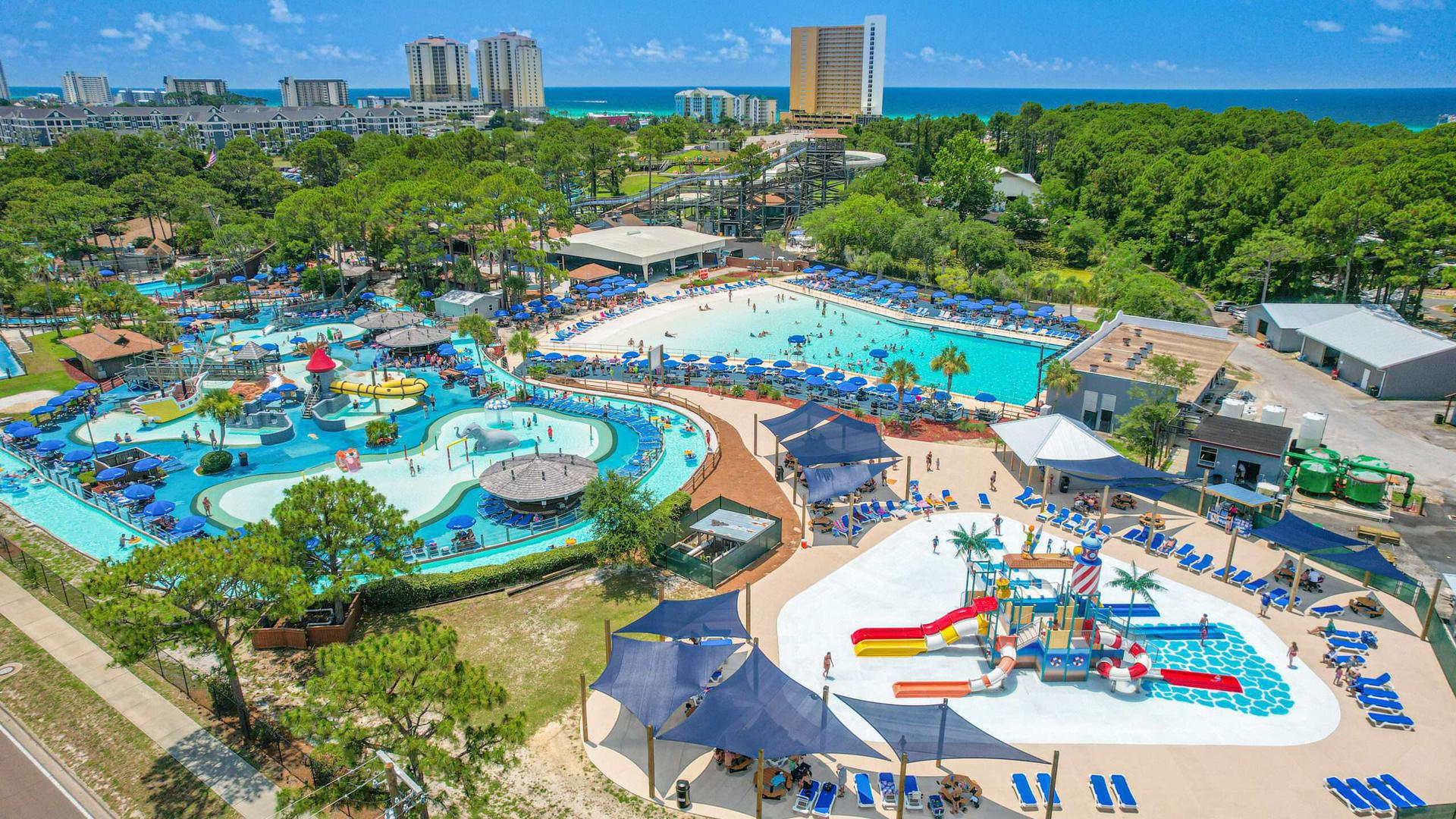 an aerial view of a waterpark