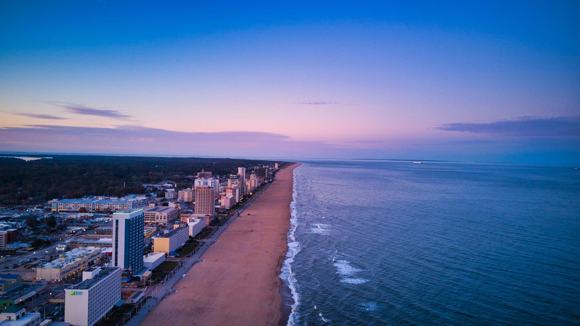 an evening aerial photo of virginia beach