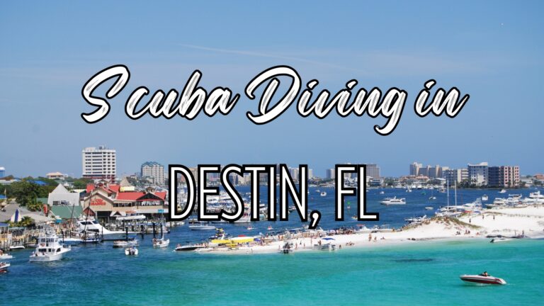 Photo of Destin Florida with words "scuba diving in Destin, FL"