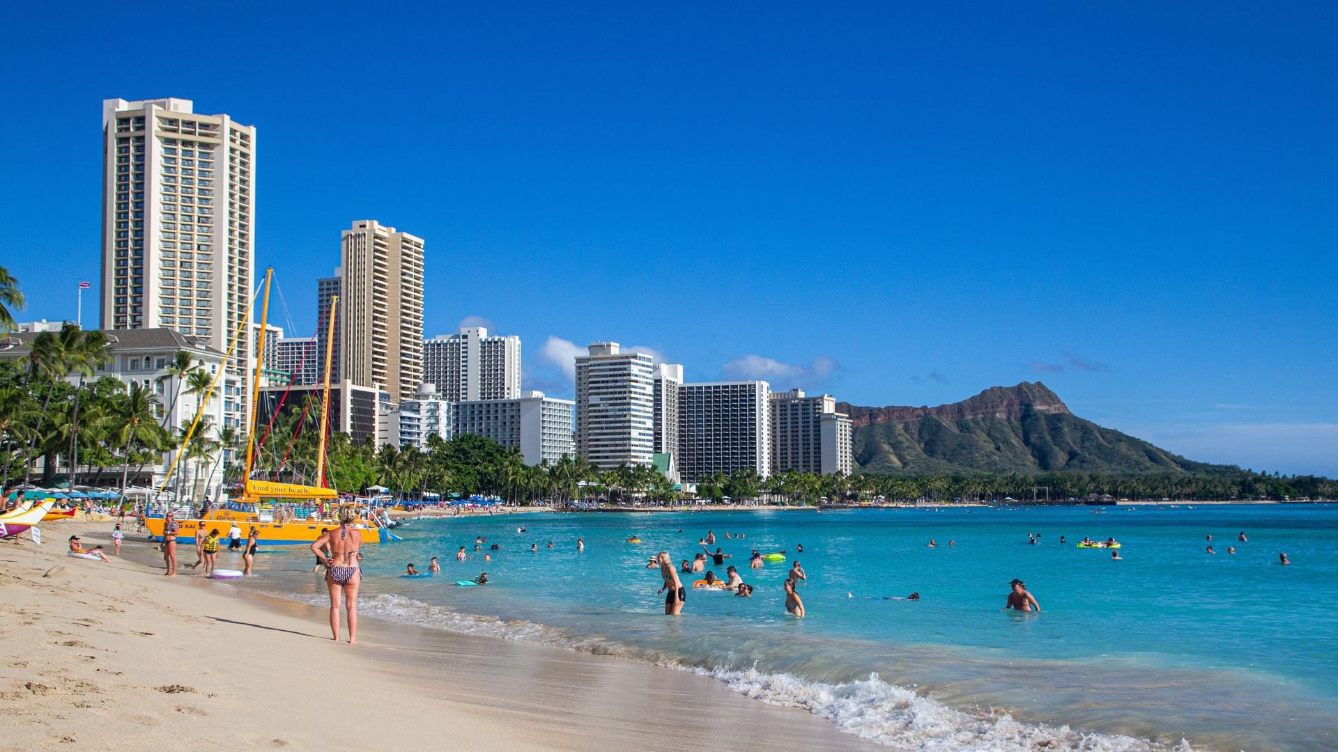 people on a beach playing