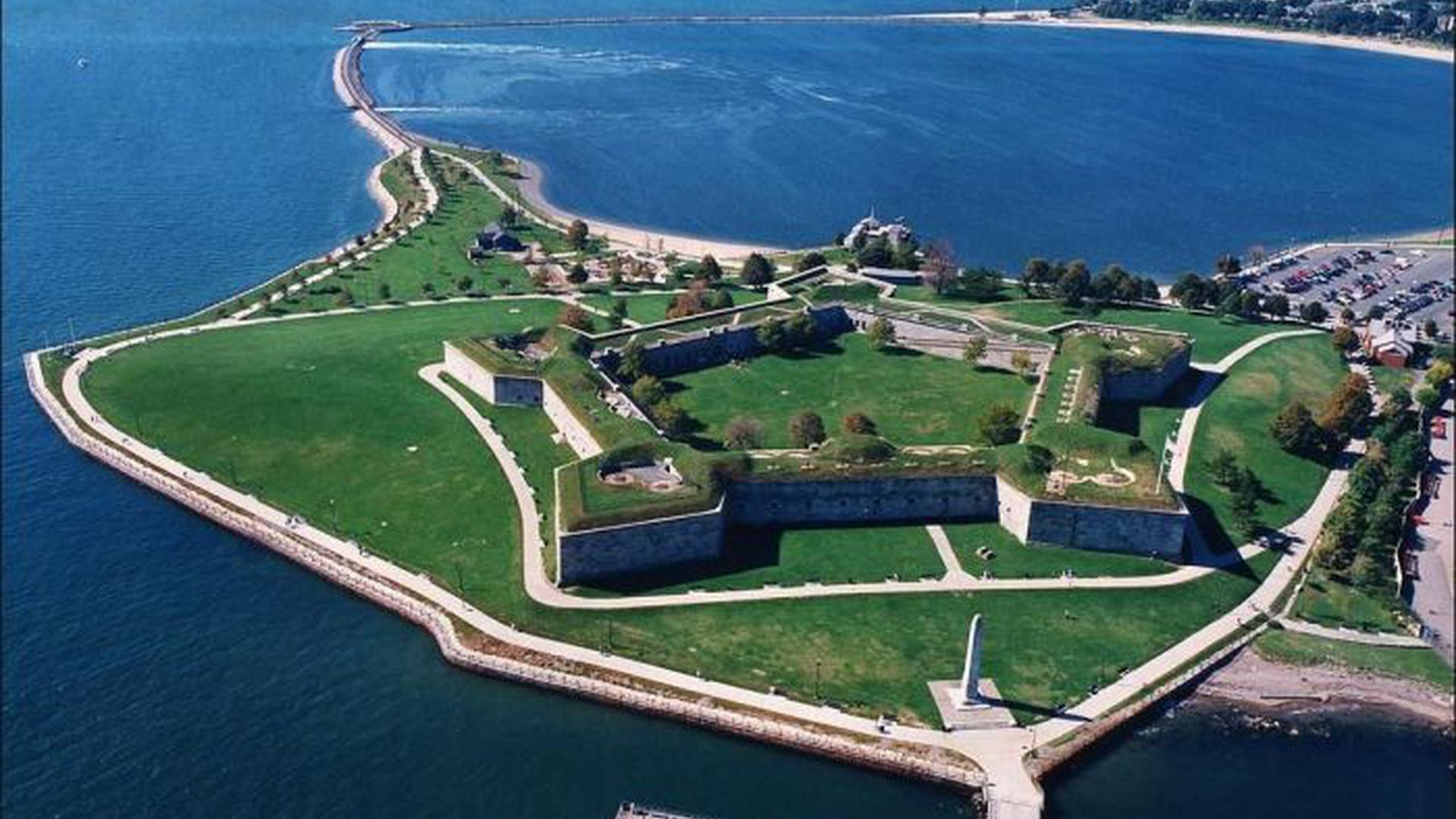 an aerial view of an island