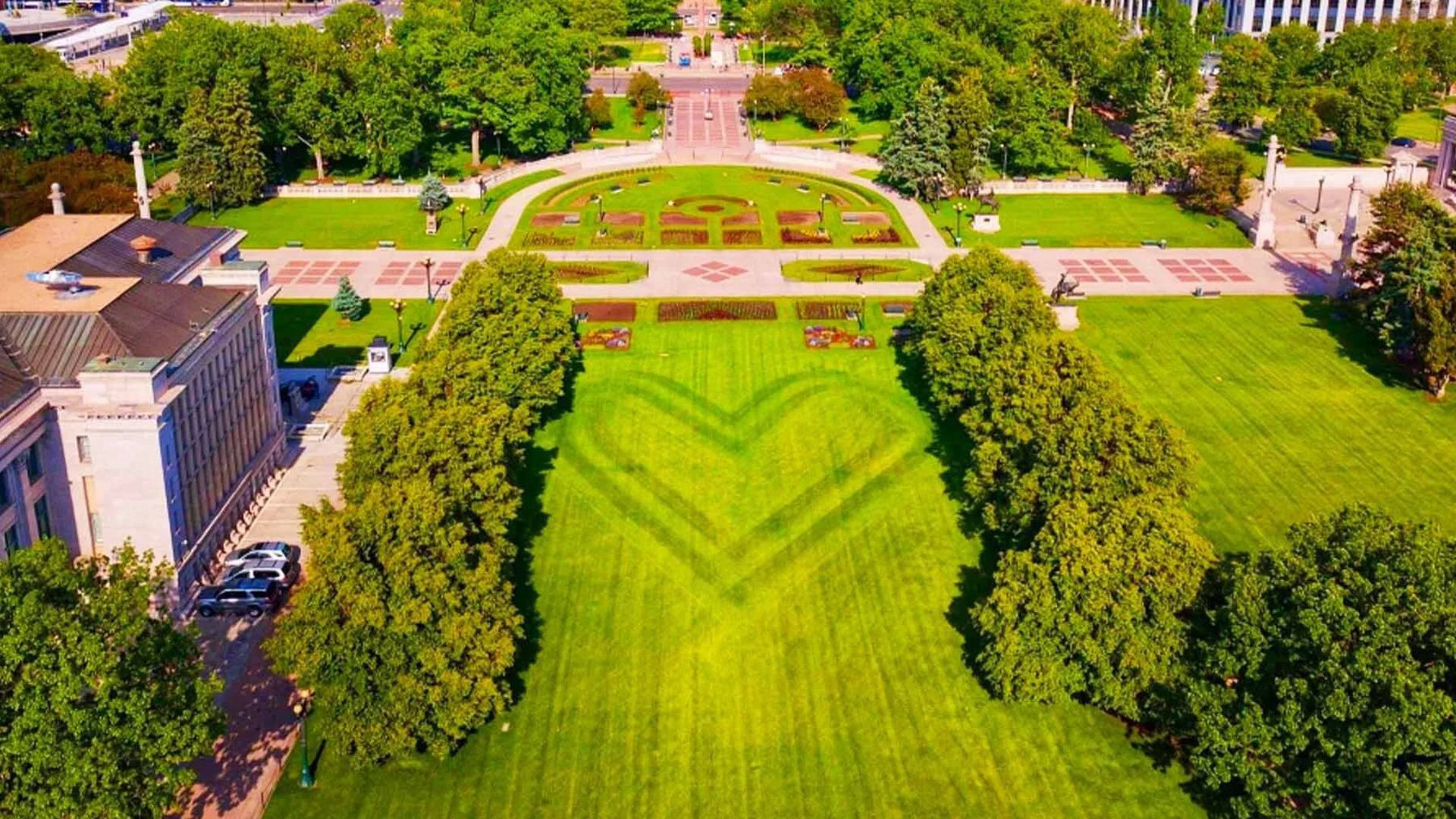 an aerial view of a lawn at a a park
