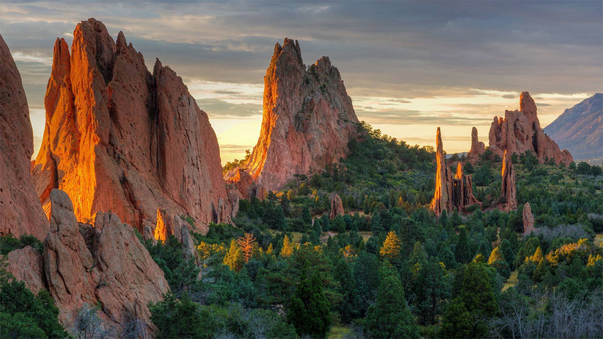 a scenic view of the garden of the gods