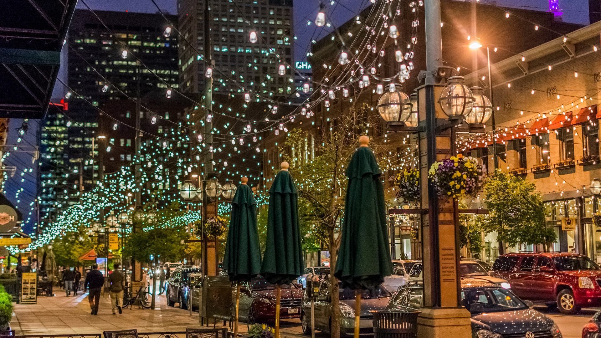 a walking path at night with lights