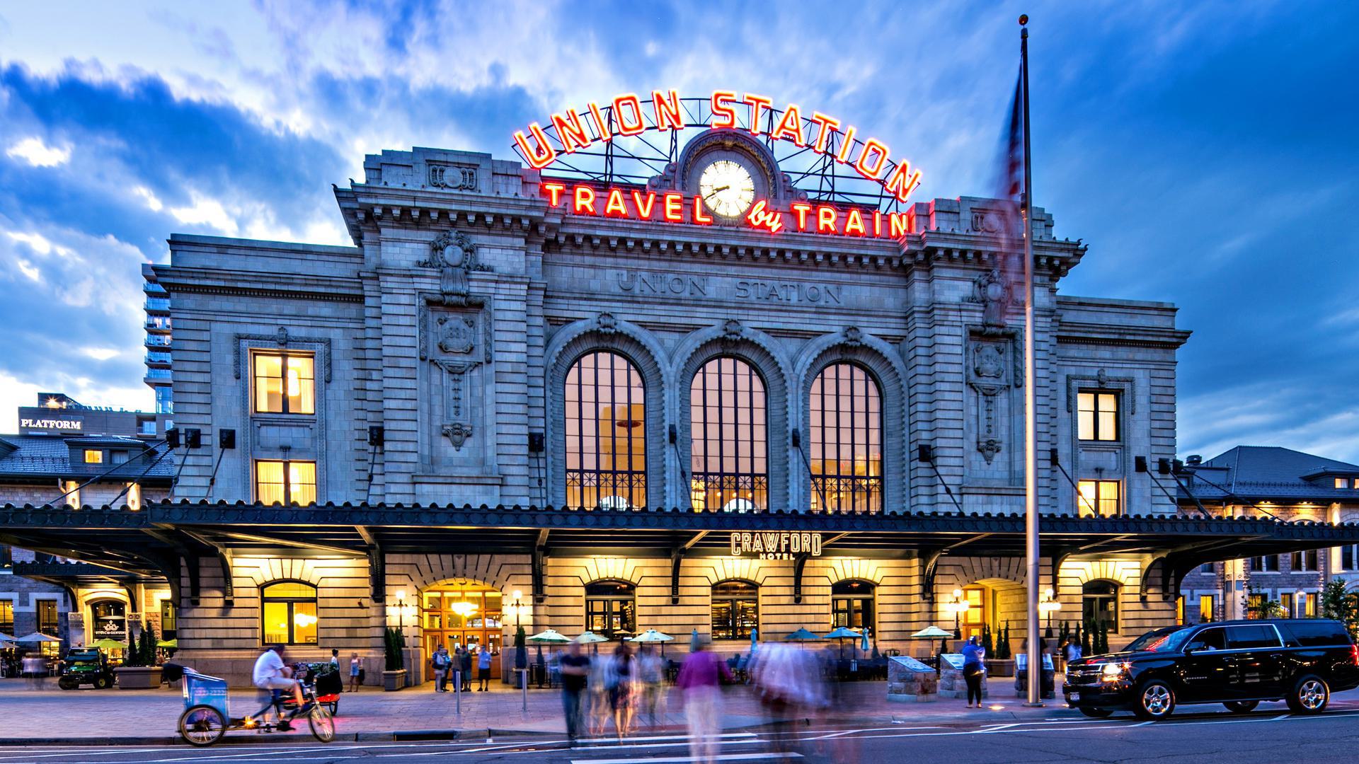 the front view of a building called union station