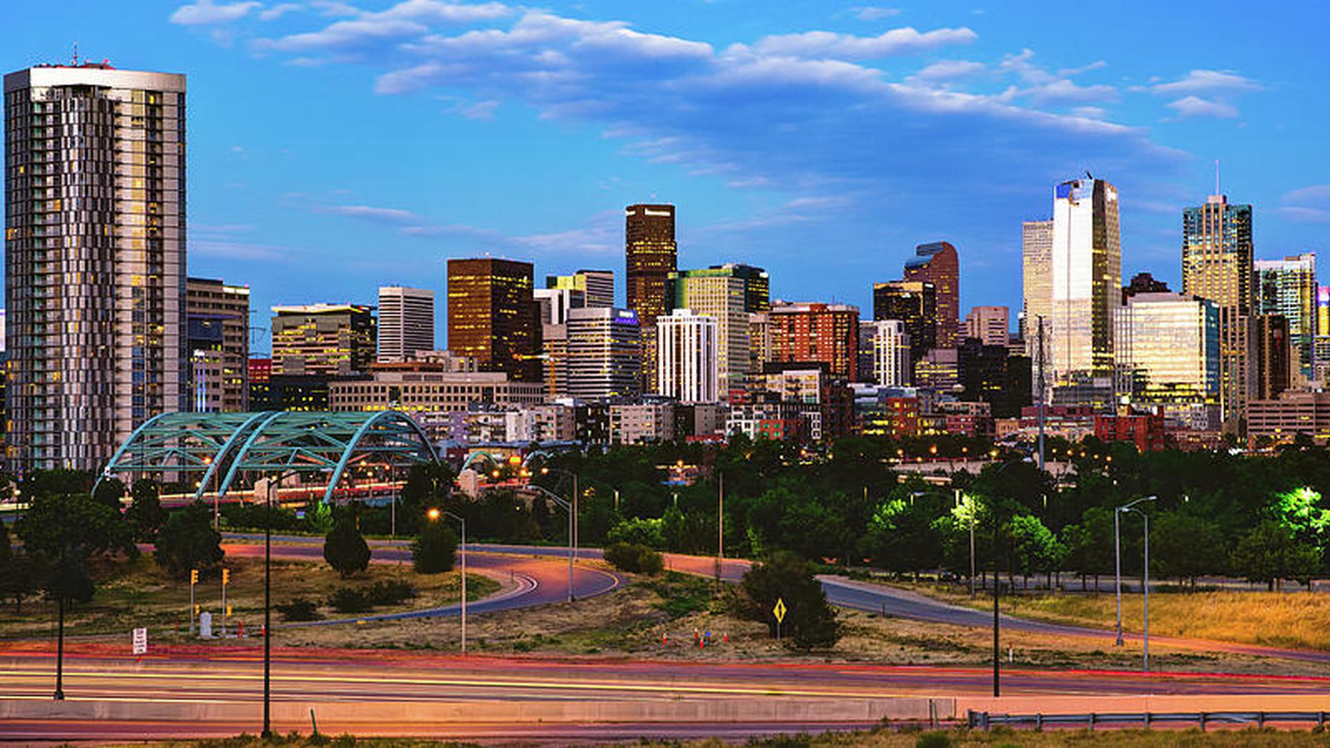 a far view of a park and a skyline