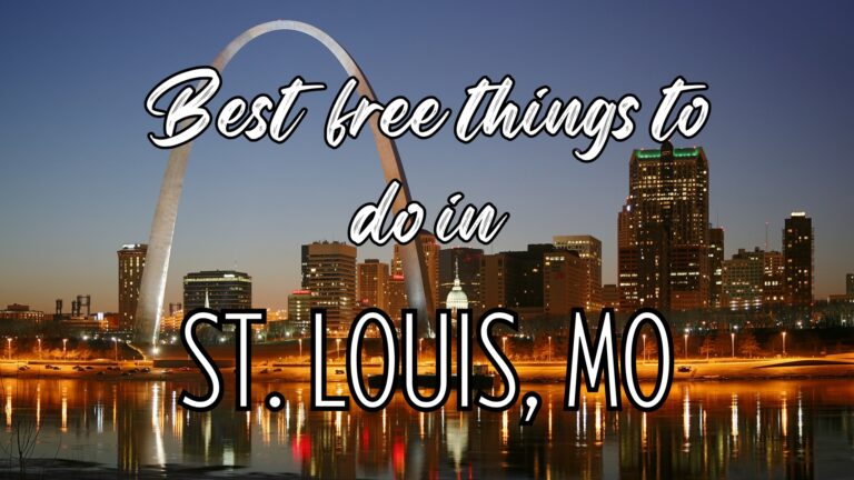 Photo of St. Louis skyline at night with words "best free things to do in St. Louis, MO"