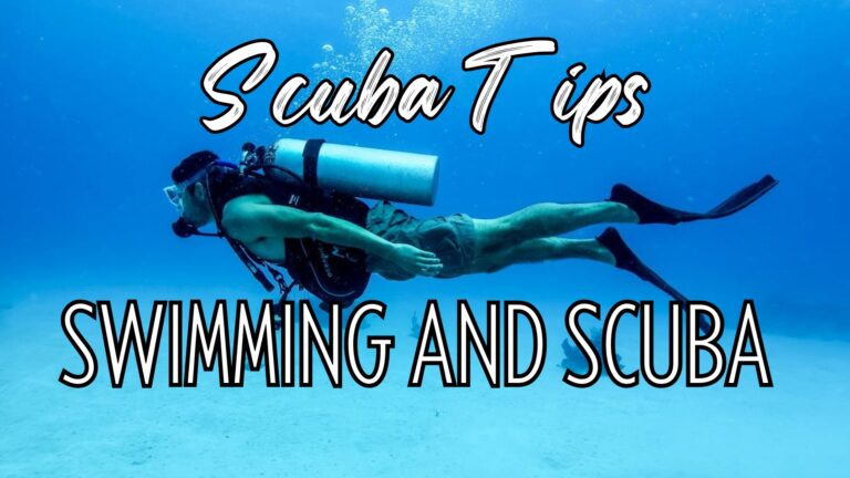 photo of scuba diver with words "scuba tips swimming and scuba"