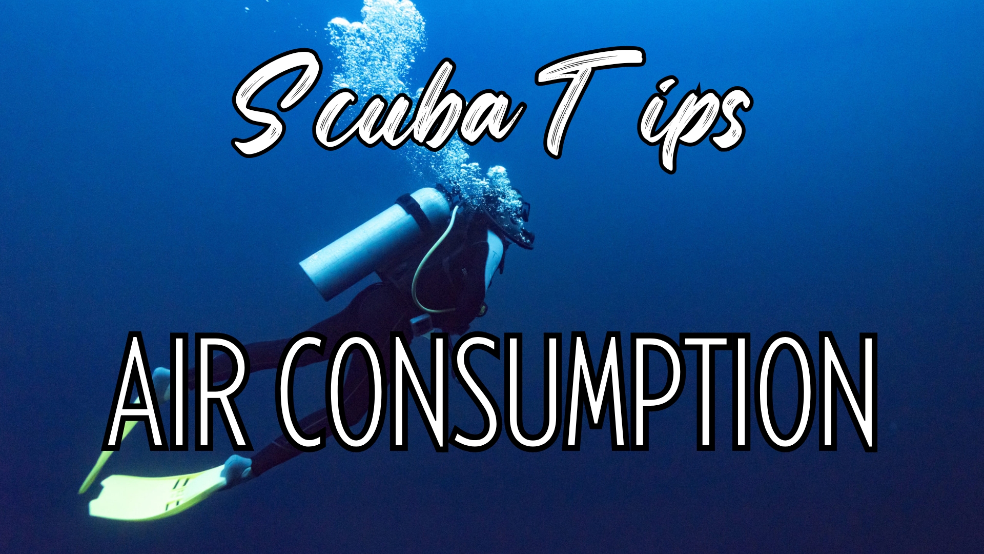 Photo of scuba diver with words "scuba tips air consumption"