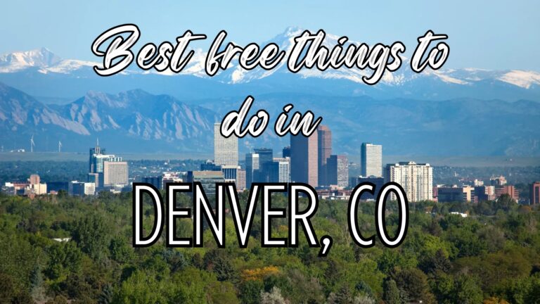 photo of Denver skyline with words "best free things to do in Denver, CO"