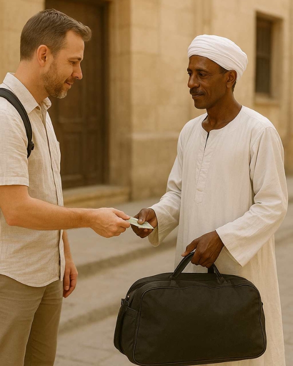 Photo of man giving a tip in Egypt.