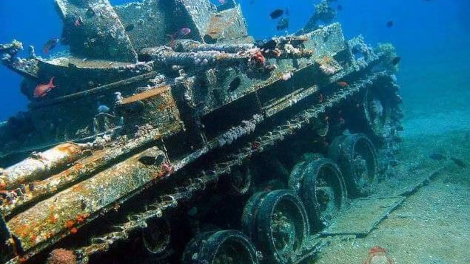 Photo of a tank underwater.