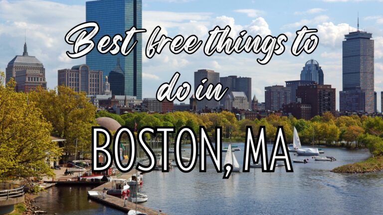 Photo of skyline of Boston with words "best free things to do in Boston, Ma"