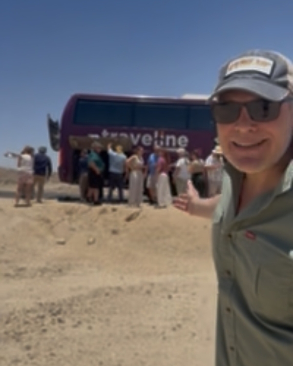 Photo of Scuba Jay broken down in the desert.