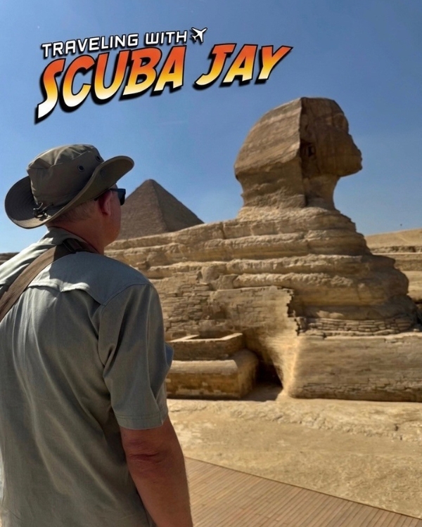 Photo of Scuba Jay and the Great Sphinx.