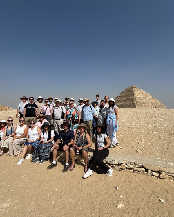 Photo of Dip N Dive group in front of Step Pyramid of Djoser.