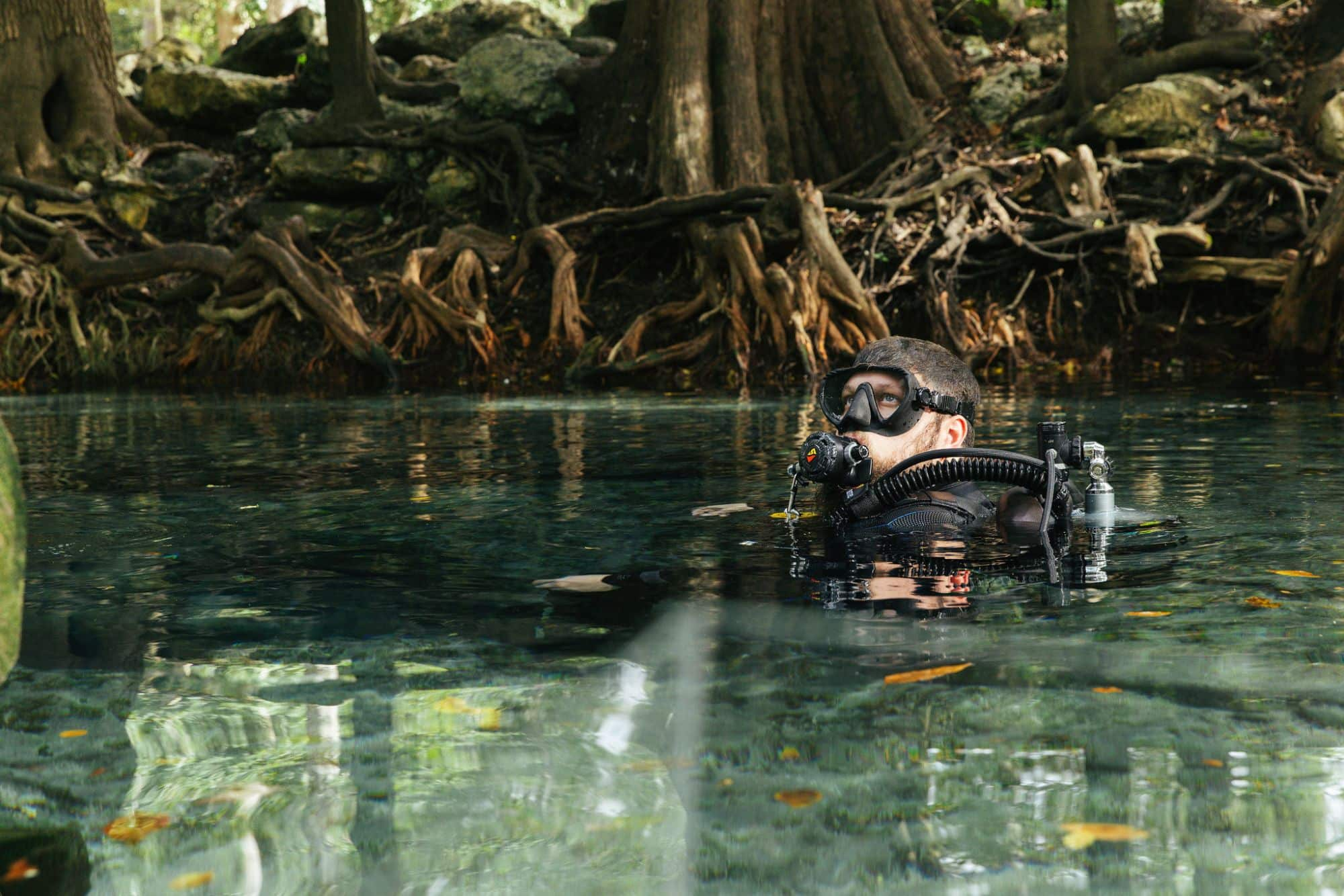a scuba diver in the water