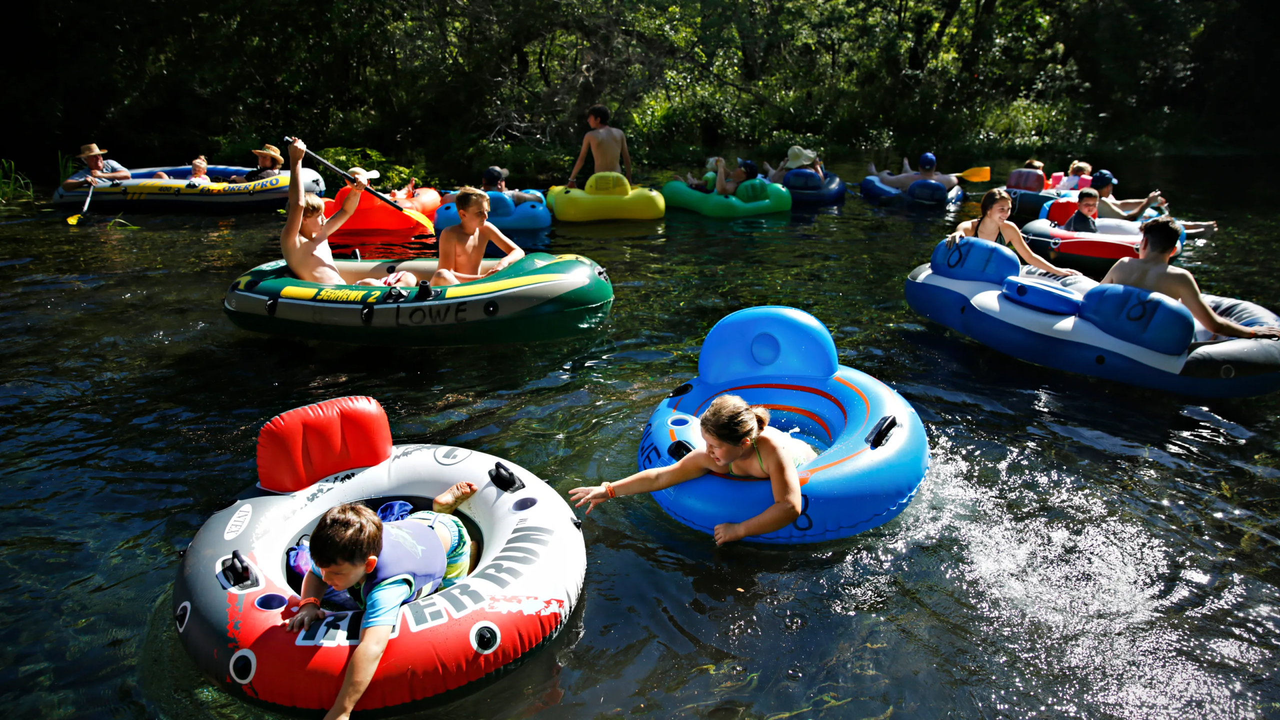 a group tubing on a river